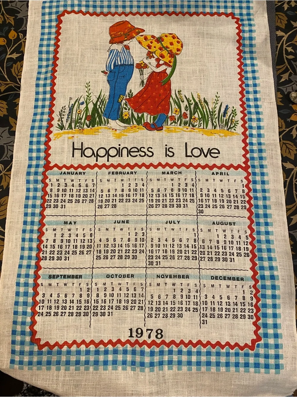 Happiness Is Love 1978 Vintage Calendar Tea Towel - Multi-Color